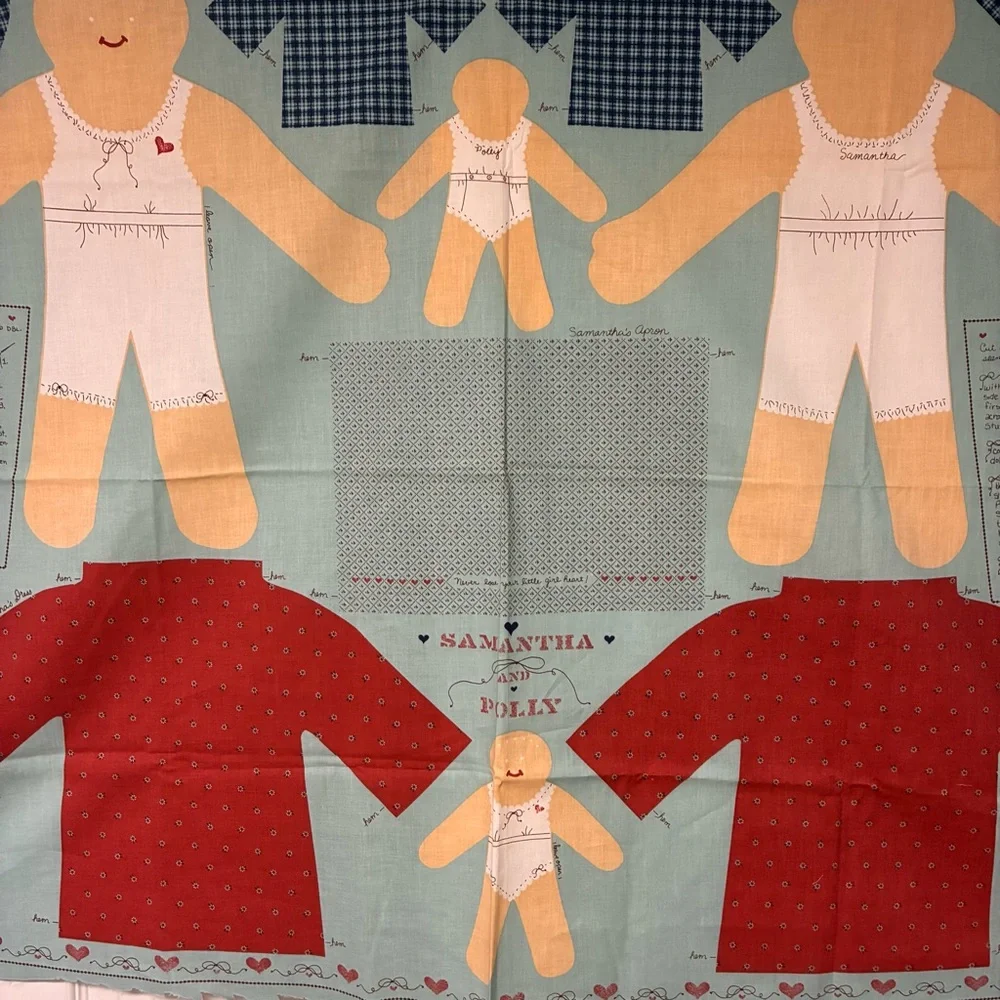 Vintage Sewing Fabric Panel “Samantha and Polly” Panel measures 35x45 inches